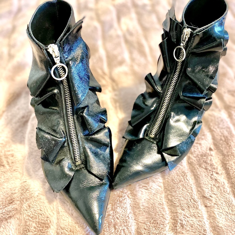 ZARA Ruffle Zip Up Ankle boots